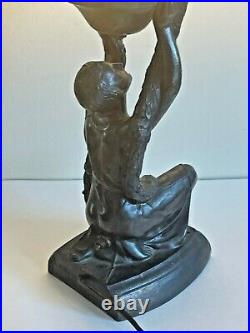 Antique Art Deco Spelter Flapper Joan Of Art Lamp withOrg Shade LaBelle Specialty