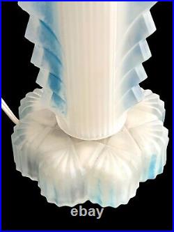 Antique Art Deco Table Lamp Frosted White and Blue