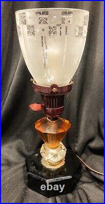 Antique Art Deco Table Lamp Glass Boudoir Speak Easy Bar Lamp