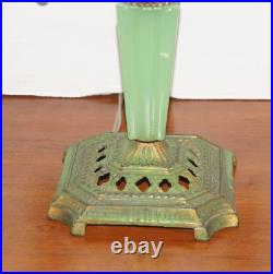 Antique Art Deco Table Lamp withJADEITE GLASS ACCENT Candle Sockets NO SHADE 21H