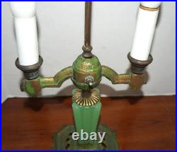 Antique Art Deco Table Lamp withJADEITE GLASS ACCENT Candle Sockets NO SHADE 21H