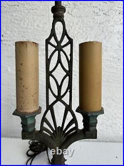 Antique Art Deco arts crafts mission candelabra table lamp two arm light