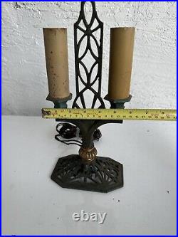 Antique Art Deco arts crafts mission candelabra table lamp two arm light
