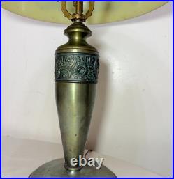 Antique Art Deco green Pittsburg hand painted glass bronze patinated table lamp