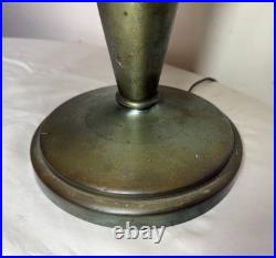Antique Art Deco green Pittsburg hand painted glass bronze patinated table lamp