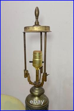 Antique Art Deco green Pittsburg hand painted glass bronze patinated table lamp
