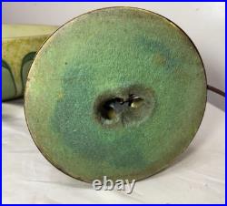 Antique Art Deco green Pittsburg hand painted glass bronze patinated table lamp