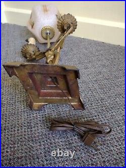 Antique Art Deco mission gothic candelabra table lamp two arm light