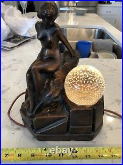Antique Art Nouveau Art Deco Metal Nude Lady Table Lamp RARE