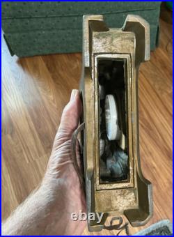 Antique Art Nouveau Art Deco Nude Figural Cast Heavy Metal Mantel Clock and Lamp