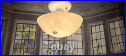 Antique Art Nouveau Custard Glass Ceiling Light Fixture Art Deco 1940s