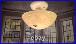 Antique Art Nouveau Custard Glass Ceiling Light Fixture Art Deco 1940s