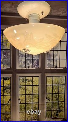 Antique Art Nouveau Custard Glass Ceiling Light Fixture Art Deco 1940s