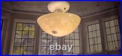 Antique Art Nouveau Custard Glass Ceiling Light Fixture Art Deco 1940s