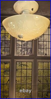 Antique Art Nouveau Custard Glass Ceiling Light Fixture Art Deco 1940s