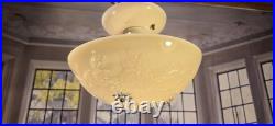 Antique Art Nouveau Custard Glass Ceiling Light Fixture Art Deco 1940s