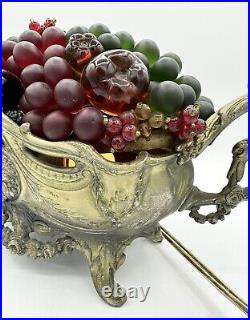 Antique Art Nouveau Czech Bohemian Glass Beaded Fruit Lamp Basket