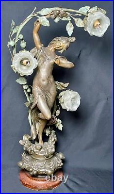 Antique Art Nouveau Deco Bronze Lamp Les Parfums Fruits Par Fuchs Sculpture Wrks