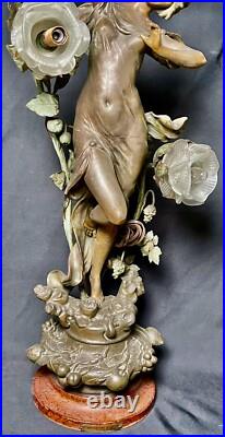 Antique Art Nouveau Deco Bronze Lamp Les Parfums Fruits Par Fuchs Sculpture Wrks