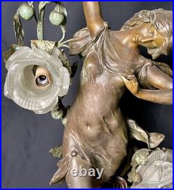 Antique Art Nouveau Deco Bronze Lamp Les Parfums Fruits Par Fuchs Sculpture Wrks