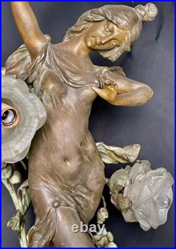 Antique Art Nouveau Deco Bronze Lamp Les Parfums Fruits Par Fuchs Sculpture Wrks