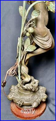 Antique Art Nouveau Deco Bronze Lamp Les Parfums Fruits Par Fuchs Sculpture Wrks