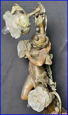 Antique Art Nouveau Deco Bronze Lamp Les Parfums Fruits Par Fuchs Sculpture Wrks