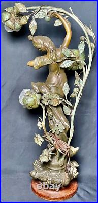 Antique Art Nouveau Deco Bronze Lamp Les Parfums Fruits Par Fuchs Sculpture Wrks