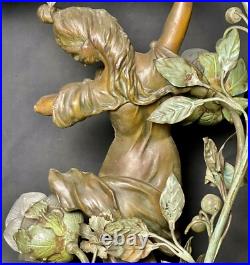 Antique Art Nouveau Deco Bronze Lamp Les Parfums Fruits Par Fuchs Sculpture Wrks