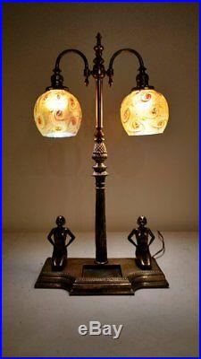 Antique Art Nouveau/Deco Figurative Lamp with 2 nude women Spectacular