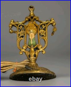 Antique Art Nouveau Deco Gilt Boudoir Mantle Lamp Set