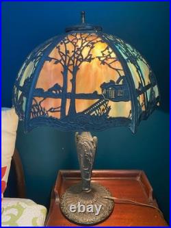 Antique Art Nouveau/deco Slag Glass Lamp By Miller