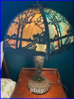 Antique Art Nouveau/deco Slag Glass Lamp By Miller