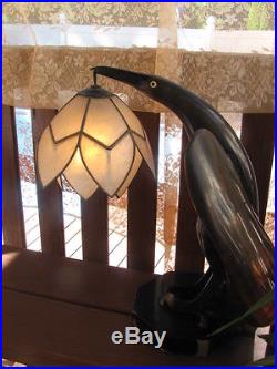 Antique Art and Craft Art Deco Rare Electric Hand Made Horn Table Lamp 15.5'