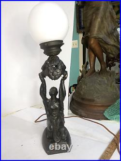 Antique Art deco Lamp See Video Joan of Arc Lady Figural metal Lamp