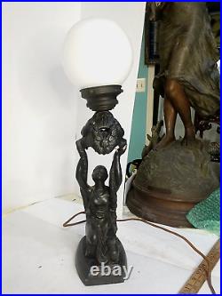 Antique Art deco Lamp See Video Joan of Arc Lady Figural metal Lamp