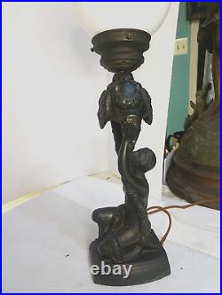 Antique Art deco Lamp See Video Joan of Arc Lady Figural metal Lamp