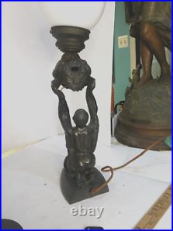 Antique Art deco Lamp See Video Joan of Arc Lady Figural metal Lamp