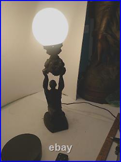 Antique Art deco Lamp See Video Joan of Arc Lady Figural metal Lamp