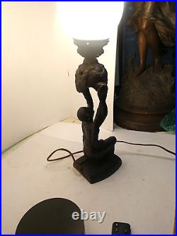 Antique Art deco Lamp See Video Joan of Arc Lady Figural metal Lamp