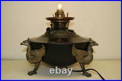 Antique B&h Egyptian Revival Art Deco Oil Lamp Base Whimsical Sphinx Phoenix