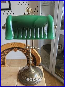 Antique Banker Lamp in Art Deco Style With Beautiful Green Glass Shade