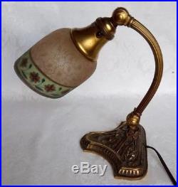 Antique Bellova Company Goose Neck Desk Lamp Art Deco Original Shade Signed