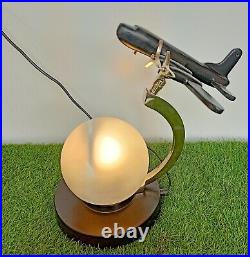 Antique Black Finish Aircraft Table Lamp With Glass Ball Table Top Decorative
