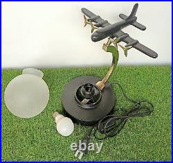 Antique Black Finish Aircraft Table Lamp With Glass Ball Table Top Decorative