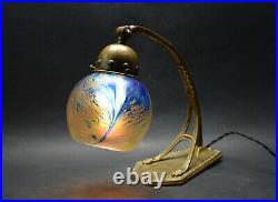 Antique Bohemian ART Nouveau 1910's Table Wall Lamp Iridescent Glass Shade