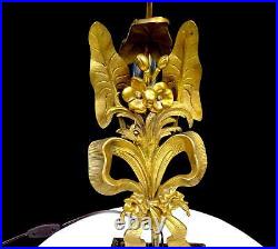 Antique Brass Art Deco Flowers And Bow Desk / Table / Library 14 Lamp Working