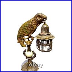 Antique Bronze And Porcelain Parrot Lamp Art Deco 1930s Damaged Cord/ WORKS