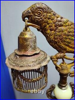 Antique Bronze And Porcelain Parrot Lamp Art Deco 1930s Damaged Cord/ WORKS