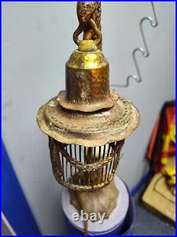 Antique Bronze And Porcelain Parrot Lamp Art Deco 1930s Damaged Cord/ WORKS